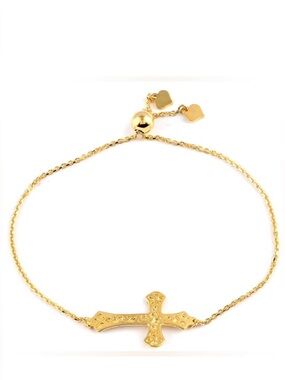 Side Cross Bolo Bracelet in 14K Yellow Gold Over Sterling Silver 2.50 Grams